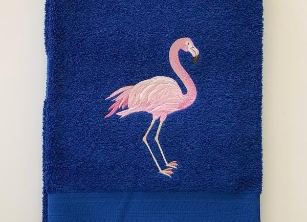Flamingo Blue Towel Pink Flamingos Embroidered Bath Towel