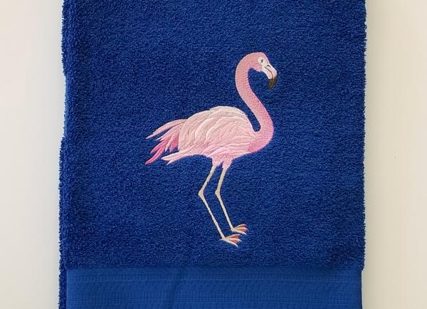 Flamingo Blue Towel Pink Flamingos Embroidered Bath Towel picture