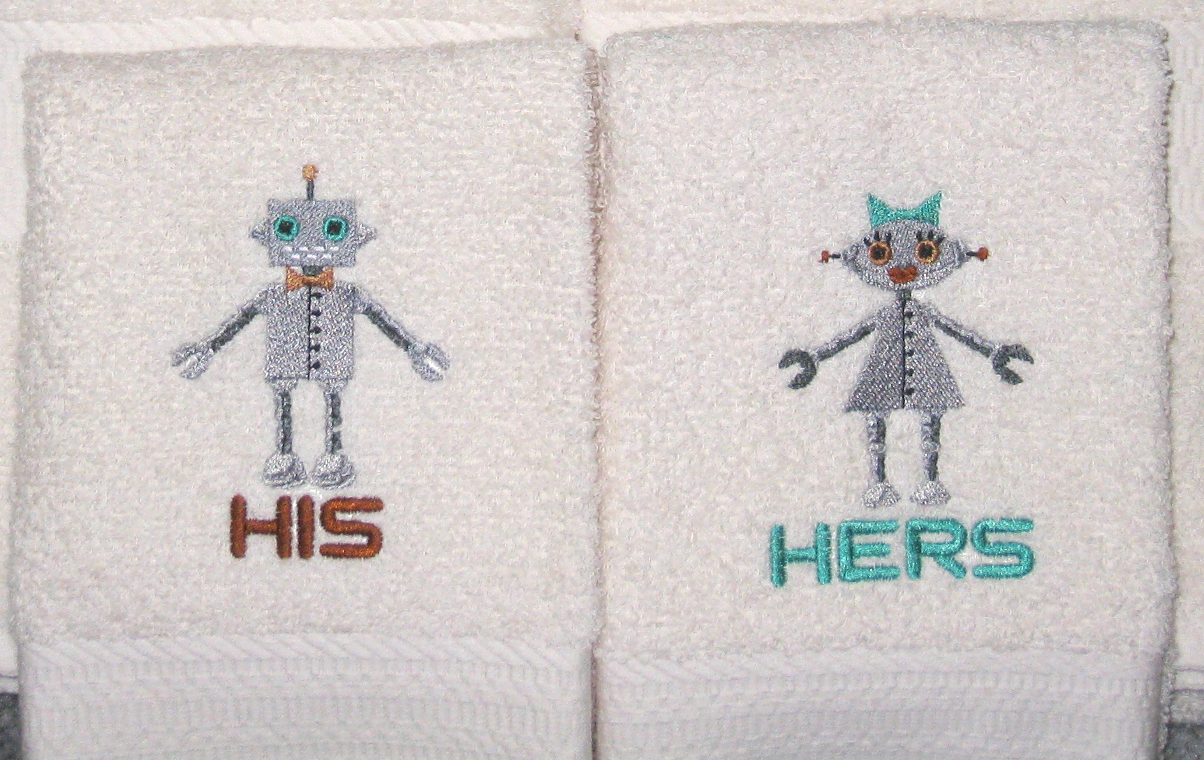 HIS and HERS Robots Embroidered Towel Set picture