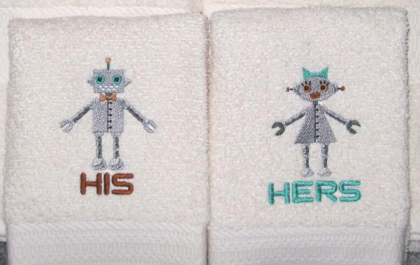 HIS and HERS Robots Embroidered Towel Set picture