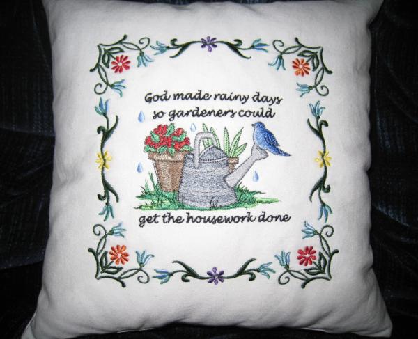Embroidered Gardener's Saying Pillow