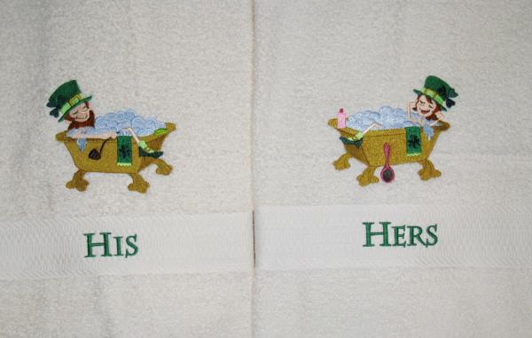 HIS and HERS Irish Towel Set - Irishman and Irishwoman in Bathtubs Bath Towels picture