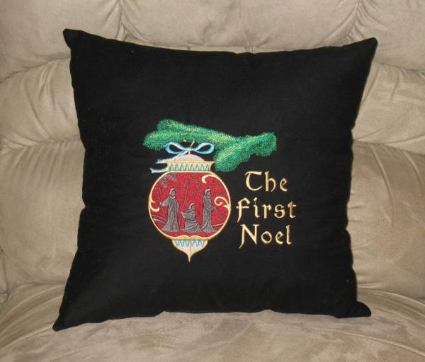 Beautiful The First Noel embroidered Nativity ornament pillow