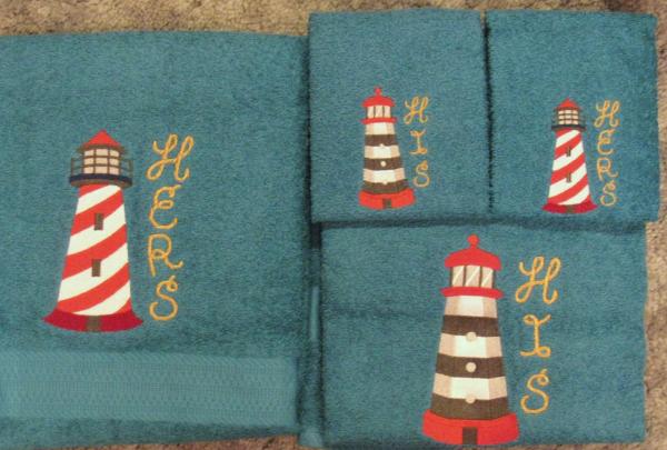HIS and HERS 4 Piece Lighthouse Towel Set picture