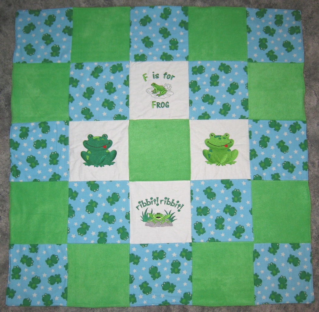 CUTE FROG Embroidered Soft Flannel Blanket picture