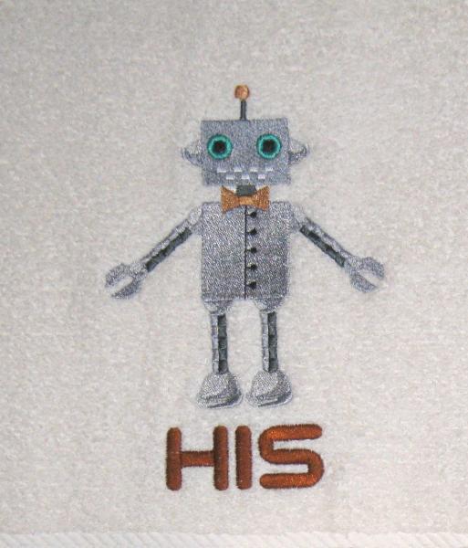 HIS and HERS Robots Embroidered Towel Set picture
