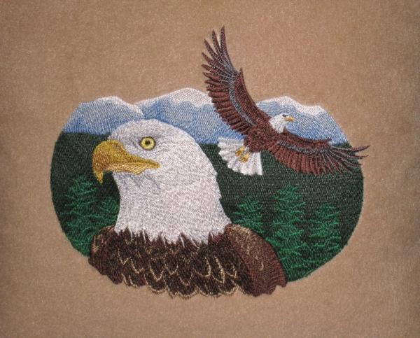 Eagle Head and Flying Eagle embroidered Fleece Pillow picture