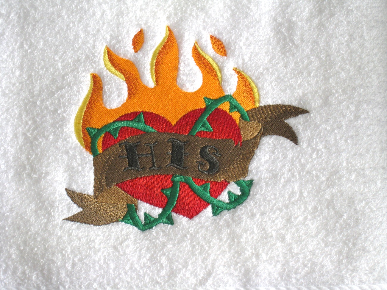 HIS and HERS Hearts Towel Set - Flaming Heart and Roses Heart Embroidered Bath Towels picture