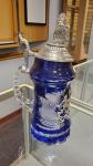 Lord of Crystal Blue Bavarian Beer Stein with Lion Pewter Lid