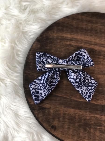 Navy & White Geometric Clip Bow picture