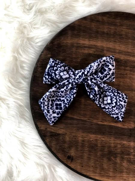 Navy & White Geometric Clip Bow