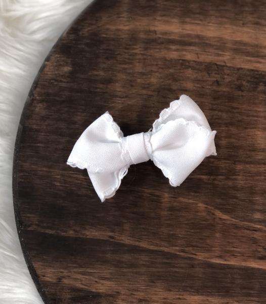 White Lace Trim Ribbon Mini Clip Bow picture