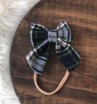 Blue & Green Plaid Bow Nylon Headband