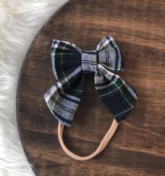 Blue & Green Plaid Bow Nylon Headband picture