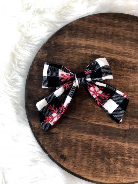 Snowflake Buffalo Plaid Clip Bow picture