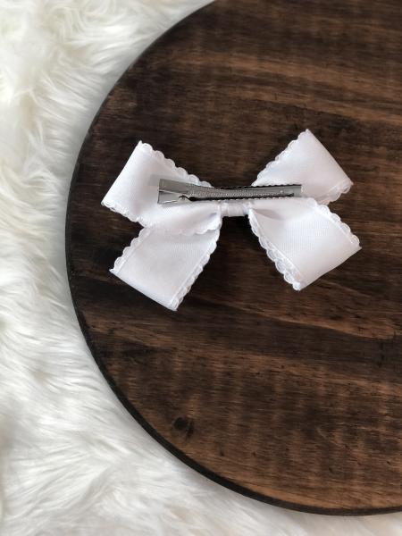 White Lace Trim Ribbon Clip Bow picture