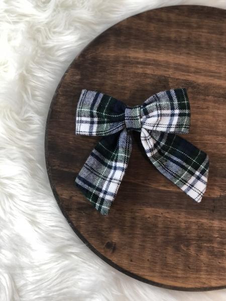 Blue & Green Plaid Clip Bow picture