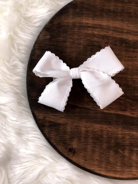 White Lace Trim Ribbon Clip Bow