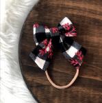 Snowflake Buffalo Plaid Bow Nylon Headband