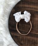 White Eyelet Ribbon Bow Nylon Headband