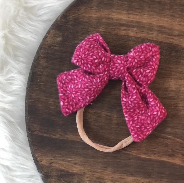 Hot Pink Floral Bow Nylon Headband