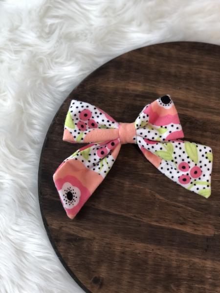 Coral Floral Clip Bow