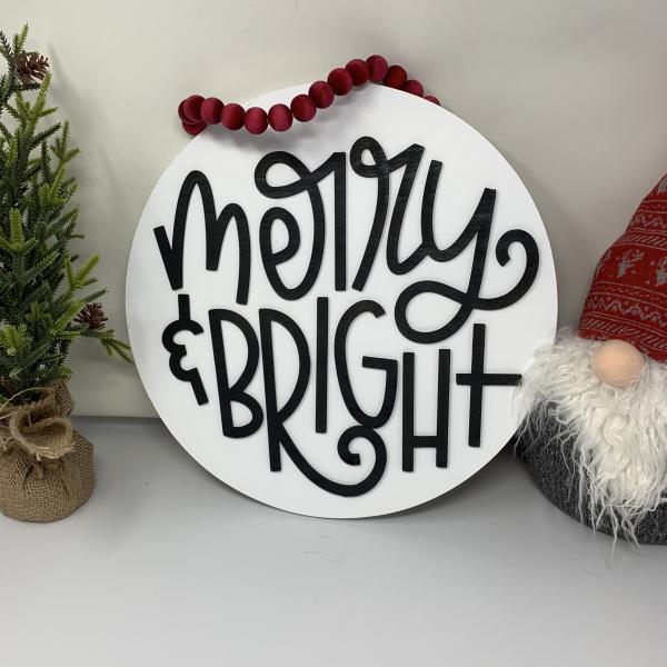 Merry & Bright round Door sign