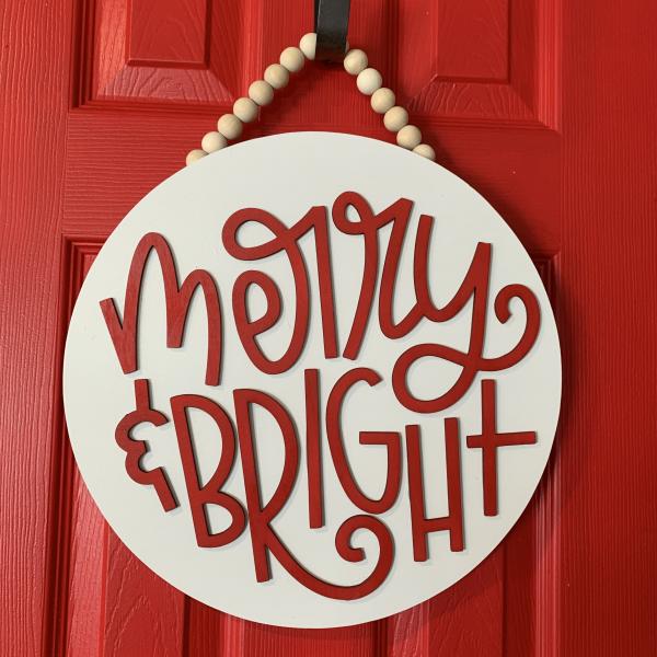 Merry & Bright round Door sign picture