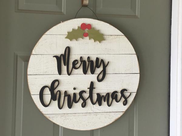 Merry christmas with holly leafdoor hanger picture