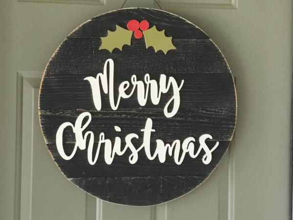 Merry christmas with holly leafdoor hanger picture