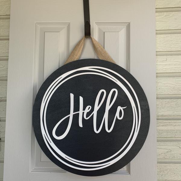Hello round Door sign With scribble circle picture