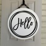Hello round Door sign With scribble circle