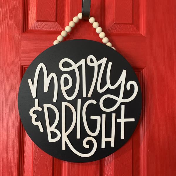 Merry & Bright round Door sign picture