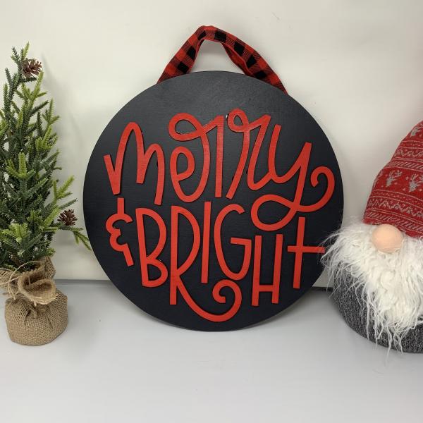 Merry & Bright round Door sign picture