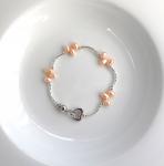 Nugget pink pearls with silver tube bracelet