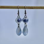 Chinese style ceremic and lake blue blue quartz drop earring