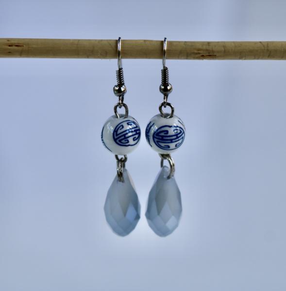 Chinese style ceremic and lake blue blue quartz drop earring picture