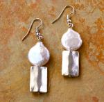 Silver rectangle with white coin pearl earring