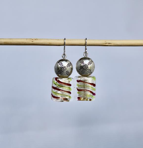 Flying saucer and glaze square earring with sterling silver hook picture