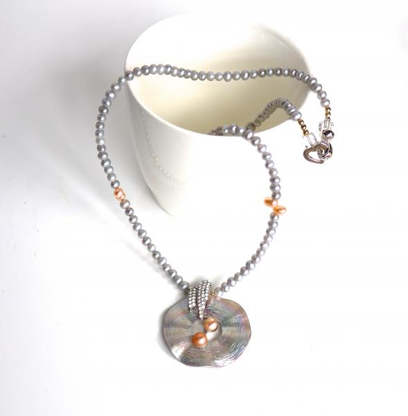 Grey pearls with silver pendent necklace