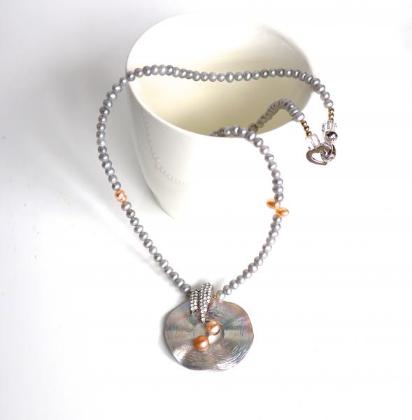 Grey pearls with silver pendent necklace picture