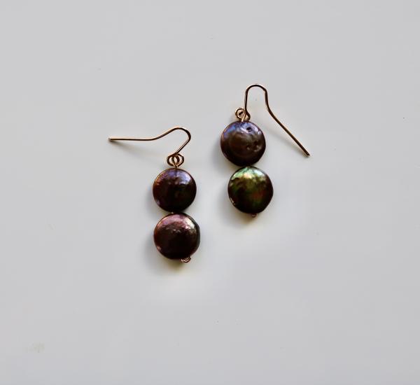 Double coin pearl earring with 18K gold fill hook picture