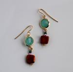 Brass encircled turquoise crystal and square keshi pearl earring with 18K gold filled hook