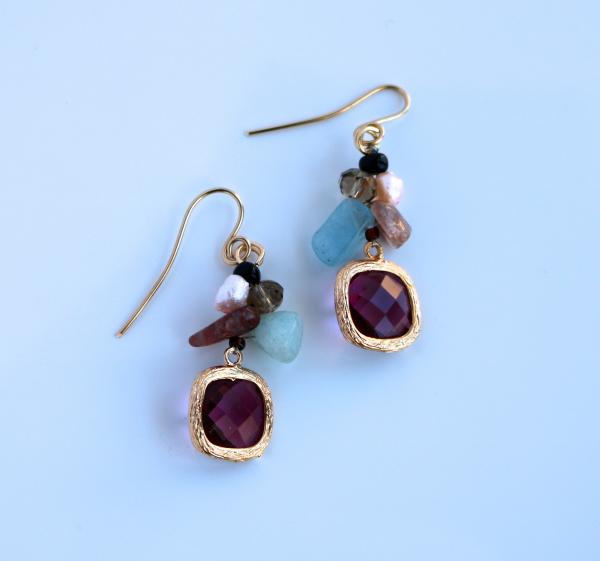 Gold Crystal pearl and gemstone chips earring