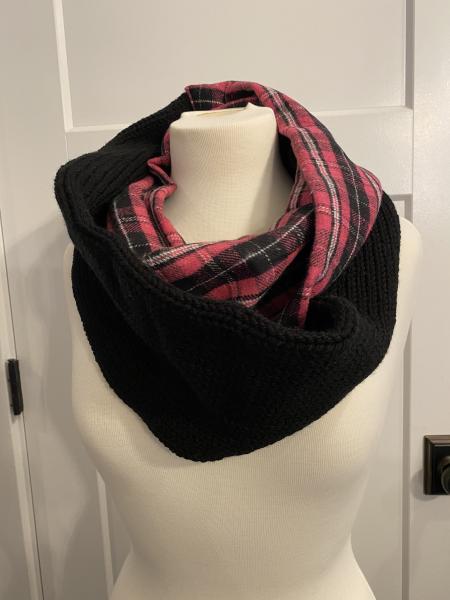 Pink and Black Flannel & Knit Infinity Scarf