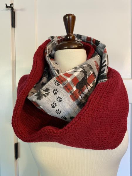 Red and Grey Flannel & Knit Infinity Scarf