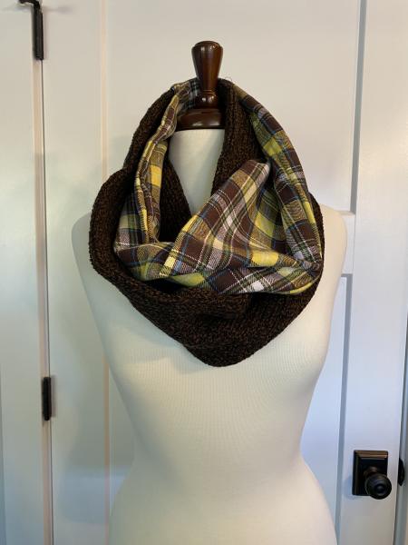 Yellow and Brown Flannel & Knit Infinity Scarf