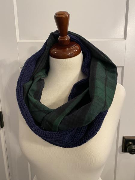Navy Flannel & Knit Infinity Scarf
