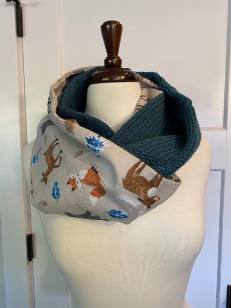 Forest Animals Flannel & Knit Infinity Scarf