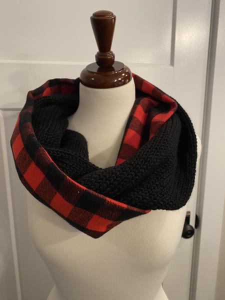 Red and Black Check Flannel & Knit Infinity Scarf picture